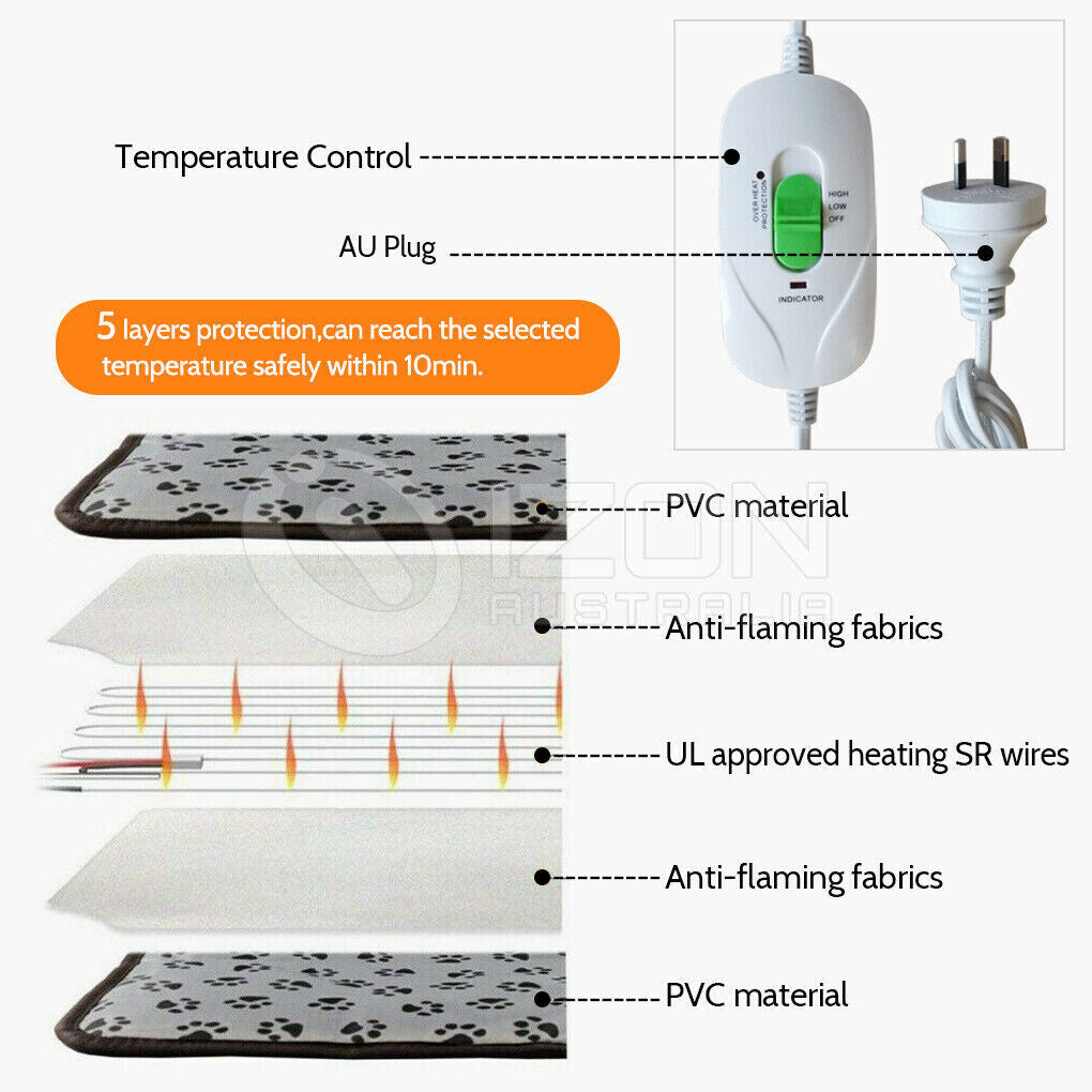 Large Pet Electric Heat Mat AU Plug Warmer Pad Blanket Waterproof Dog Cushion